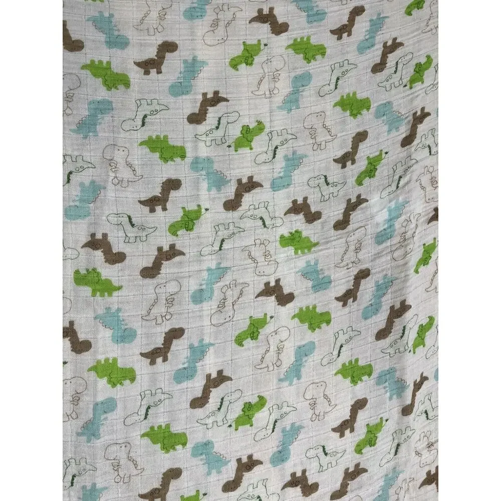 Upsimples Green Brown Blue Dinosaur Muslin Swaddle Baby Blanket
